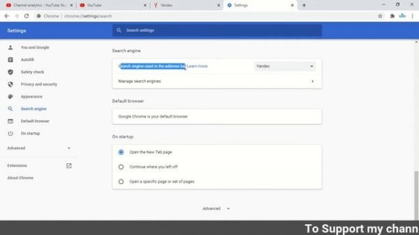 How to remove Yandex search engine in google Chrome browser