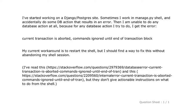 Django : Django+Postgres: "current transaction is aborted, commands ignored until end of transactio смотреть онлайн