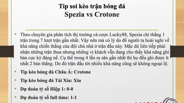 Tip kèo Spezia vs Crotone 10/04/2021 - Lucky88 смотреть онлайн