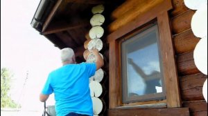 Обработка покраска торцов бревен сруба. Состав краски на основе извести.