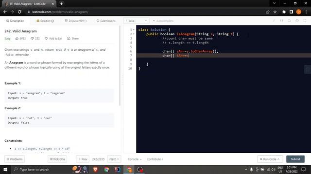 242 Valid Anagram | leetcode | Java(Explained)solution смотреть онлайн