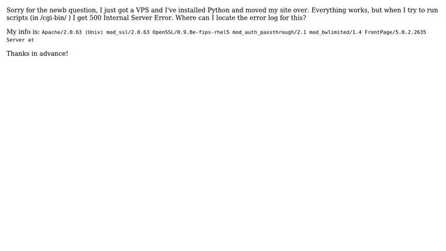 When I get 500 Internal Server Errors for Python scripts, where can I find the log file смотреть онлайн
