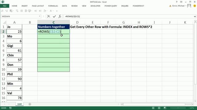Excel Magic Trick 1142: Get Every Other Row with Formula: INDEX and ROWS*2 смотреть онлайн