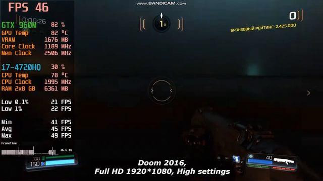 Nvidia GTX 960M (Laptop) Doom 2016 fps test смотреть онлайн