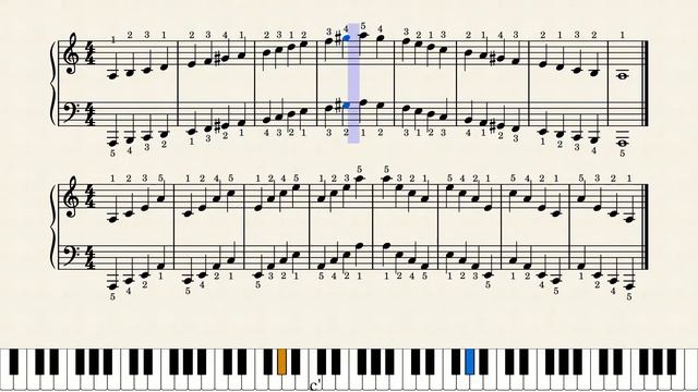 Scales and arpeggios in A minor - Piano Exercises For Begginers | PIANO TUTORIAL | FREE SHEET MUSIC смотреть онлайн