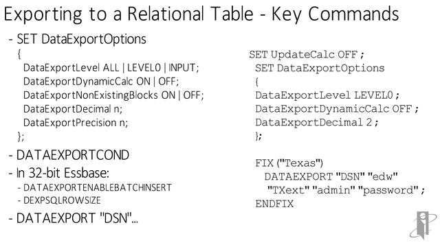 Essbase DATAEXPORT Command: Exporting to a Relational Database смотреть онлайн
