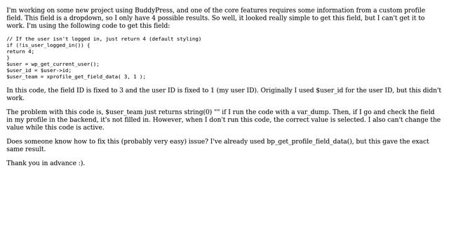 Wordpress: How to get custom field from BuddyPress Extended Profile? смотреть онлайн