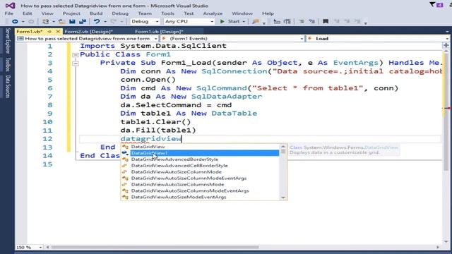 Visual Basic .net: How to pass selected Datagridview row from one form to another смотреть онлайн