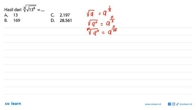 Hasil dari (akar(13^6))^(1/3)=... смотреть онлайн