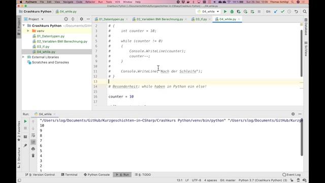04 Python Crashkurs: while: mit continue, break und wozu ein while in Python ein else hat смотреть онлайн