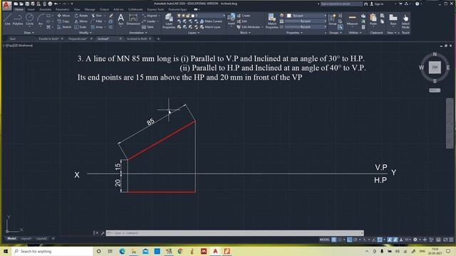 Line Inclined to one plane #1 #AutoCAD #EngineeringDrawing #Orthographic #Projection смотреть онлайн