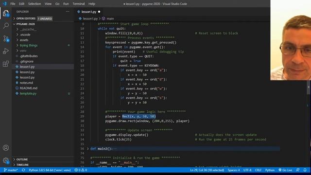 Pygame 1 Basic rectangles and player movement смотреть онлайн