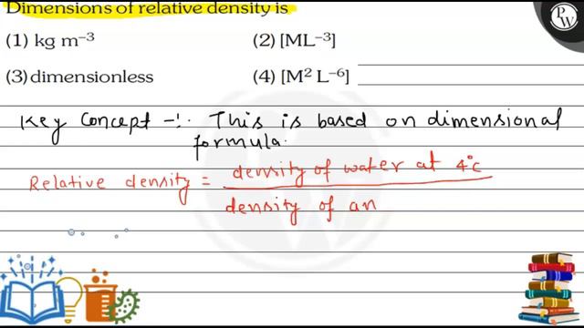 , , Dimensions Of Relative Density Is
(1) Kgm^-3
(2) [ML^-3]
(3) Dimensionless
(4) [M^2 L^-6]
+,