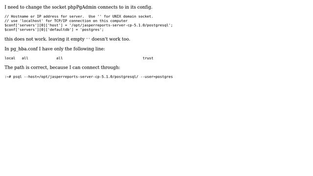 Change socket to other then default in phpPgAdmin смотреть онлайн