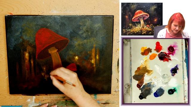 Red Cap Mushroom magic fungus ?? How to paint acrylics for beginners: Paint Night at Home Halloween смотреть онлайн