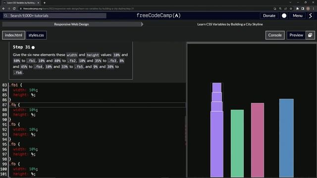 Learn CSS | FreeCodeCamp Learn CSS Variables by Building a City Skyline - Step 31 смотреть онлайн