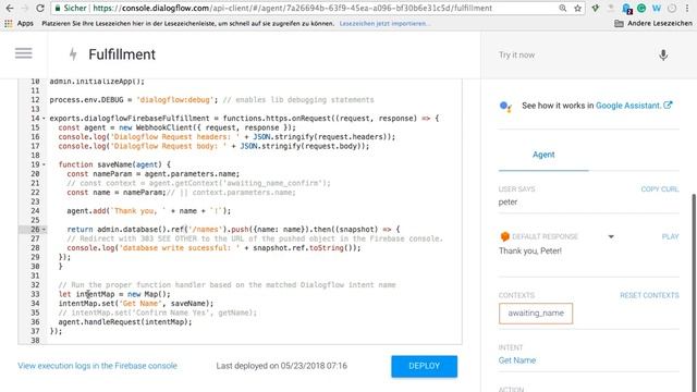 Dialogflow Chatbot - Saving Data in the Realtime Database (Using the Inline Editor) смотреть онлайн