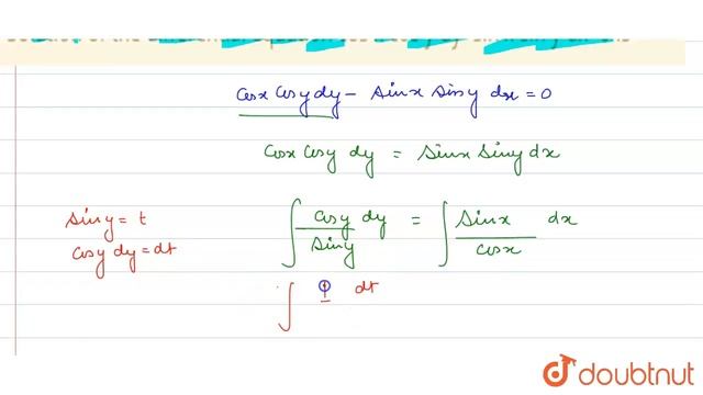 Solution of the differential equation cos x cos y dy -sin x sin y dx=0 is смотреть онлайн