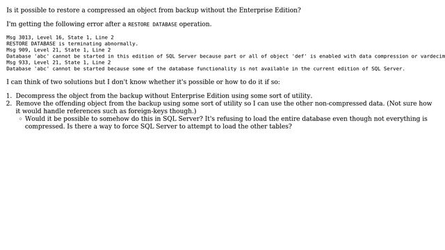 Databases: Restore a database with compression on a non-enterprise edition SQL Server смотреть онлайн