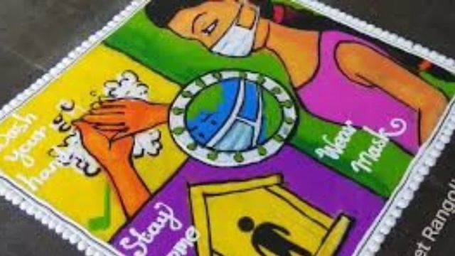 first prize theme rangoli for competition | first prize rangoli | theme rangoli corona save girls смотреть онлайн