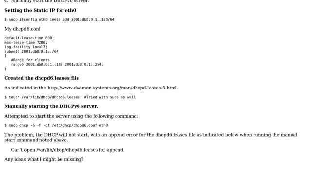 Ubuntu: "Can't open /var/lib/dhcp/dhcpd6.leases for append." during start of ISC DHCP IPv6 Server смотреть онлайн