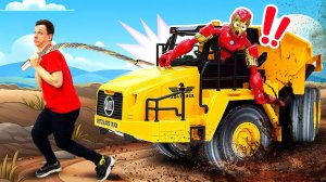 Железный Человек помогает чинить трассу! Гонки и игры для мальчиков