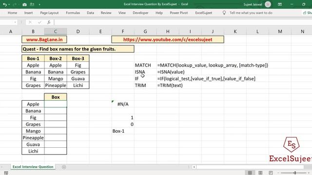 Excel Interview Question Solved Using (#Match,#IsNa,#If,#Trim) Function (In Hindi) смотреть онлайн