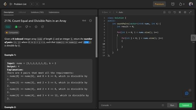 Leetcode#2176 Count Equal and Divisible Pairs in an Array | C++ Walkthrough смотреть онлайн