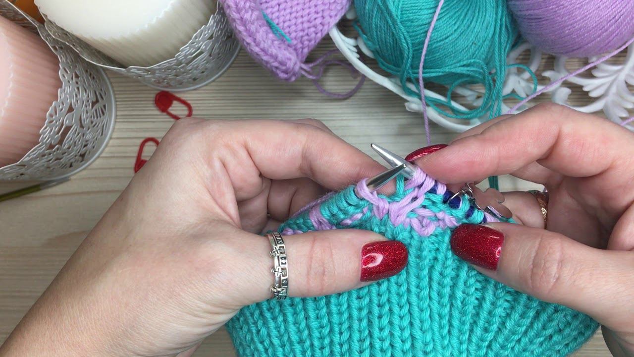 Вязание узора "Двухцветные колоски". смотреть онлайн