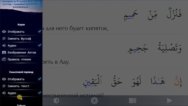 Как сменить: Мусхаф, Смысловой перевод, Тафсир. смотреть онлайн
