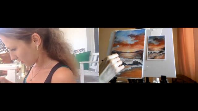 Художник Irina Radyuk. Учимся писать пену на волне. Часть индивидуального урока. (Арт студия НЕБО). смотреть онлайн