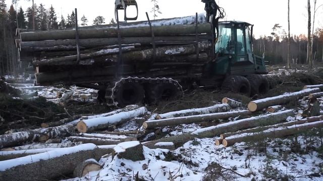 Timberjack 810B logging in winter forest смотреть онлайн