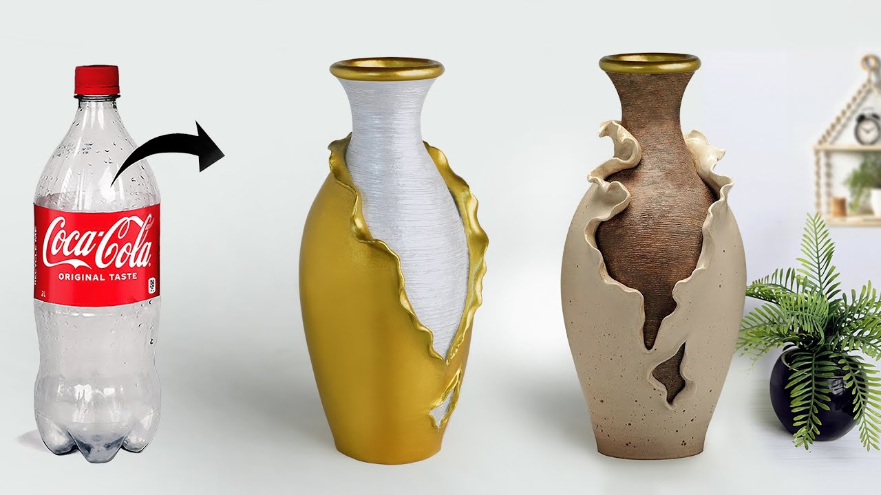 Стильная ваза для цветов из пластиковой бутылки || Изготовление вазы для цветов из цемента . смотреть онлайн