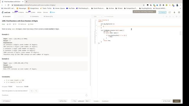 LeetCode 1295 Find Numbers with Even Number of Digits Solving Out Loud смотреть онлайн