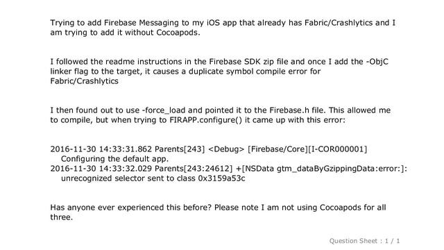iOS : Firebase, Fabric, & Crashlytics with -ObjC linker flag without Cocoapods iOS смотреть онлайн