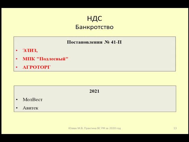 Проблемы НДС при банкротстве / VAT Problems In Bankruptcy