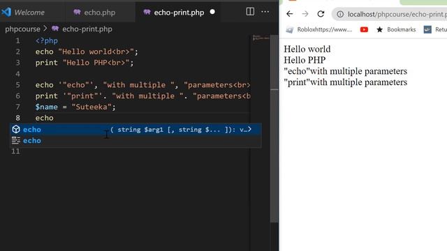 สอนภาษา PHP ตอนที่ 3 คำสั่ง echoและ Print смотреть онлайн