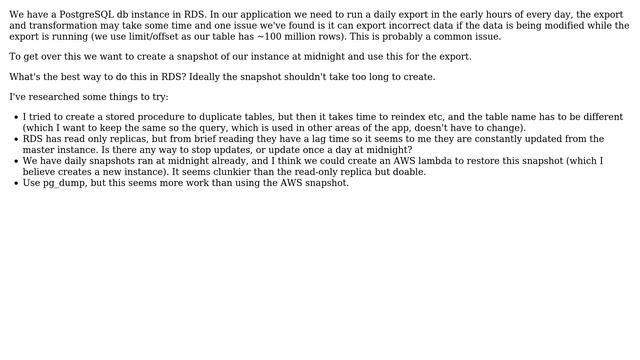 Databases: Best way to create a daily snapshotted read-only db in RDS? смотреть онлайн
