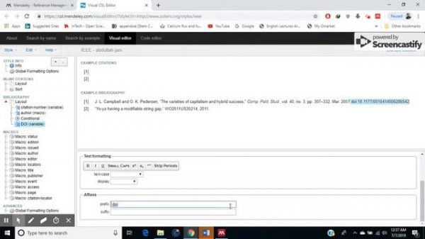 Mendeley Desktop tutorial part 3. Adding DOI and URL to a reference style