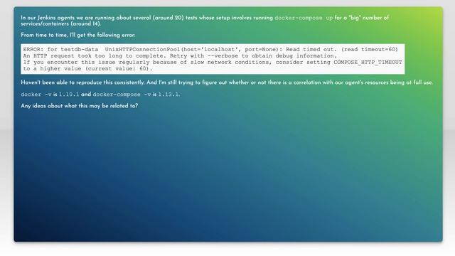 `docker-compose up` times out with UnixHTTPConnectionPool смотреть онлайн