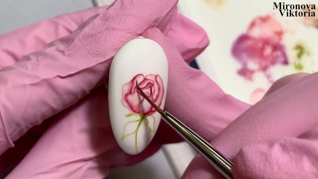 Пион на ногтях. Акварельные художественные краски. смотреть онлайн