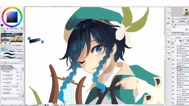 Venti (Genshin Impact) - speedpaint смотреть онлайн