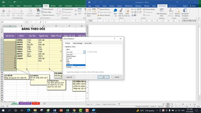 ÔN EXCEL CB, DATA VALIDATION смотреть онлайн