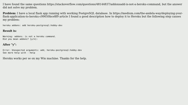 Heroku PostgreSQL: Warning: addons: is not a heroku command смотреть онлайн
