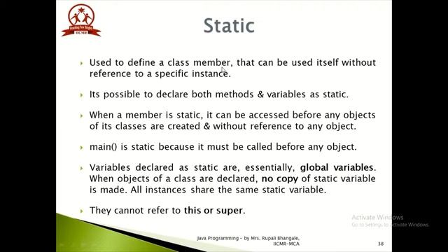 Static Keyword in Java смотреть онлайн