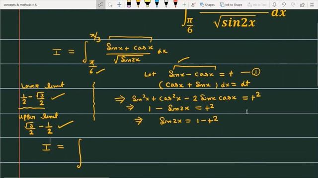 integrate 'sinx+cosx/√sin2x' from' pi/6 to pi/3' || int_(pi/6)^( pi/3)(sin x+cos x)/(sqrt(sin2x))dx смотреть онлайн