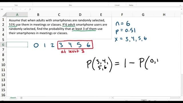 Eric's Statistics Lecture: Binomial Probability Example on Excel - At Least 3 Successes смотреть онлайн