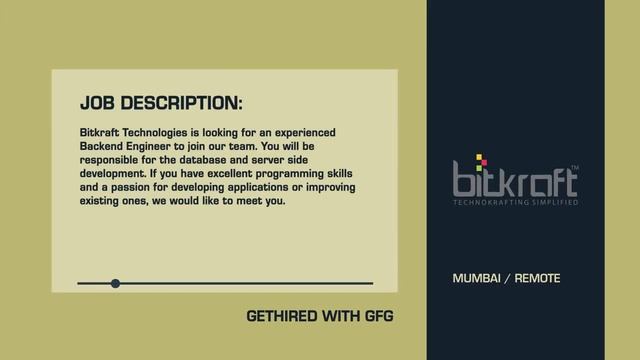Backend Engineer | Salary upto 9 LPA | BitkraftTechnologies | Last Date: Dec 19,2021 | GeeksforGeek смотреть онлайн