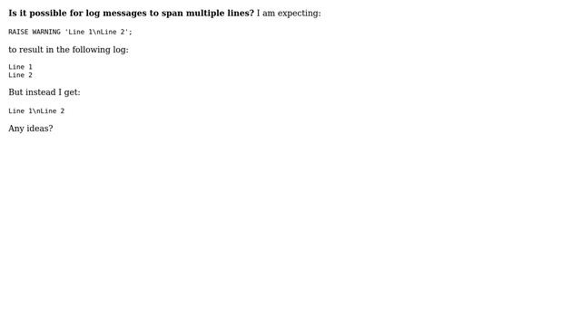 Databases: How to trigger newlines in log messages? смотреть онлайн