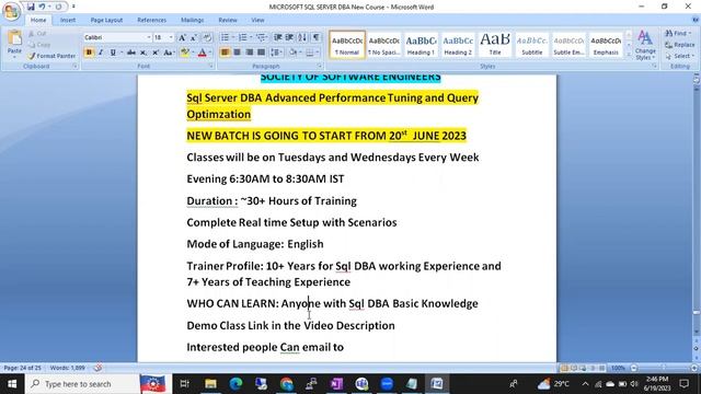 Starting New Batch on SqlDBA Advanced Performance Tuning from 20th June 2023||Contact +91 990259014 смотреть онлайн